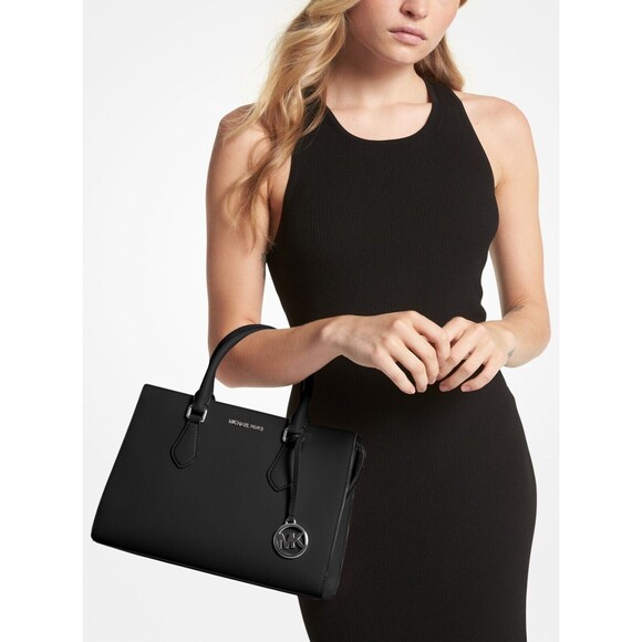 New Michael Kors Sheila Medium Saffiano Vegan Leather Satchel Black - Picture 2 of 7